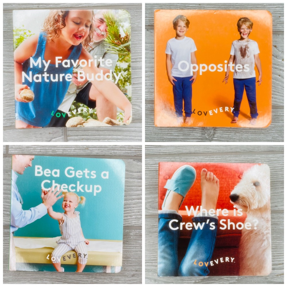 Lovevery books crews shoes , bea gets a checkup, favorite nature buddy opposites